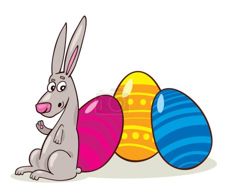 Illustration for Easter eggs with rabbit cartoon character illustration - Royalty Free Image