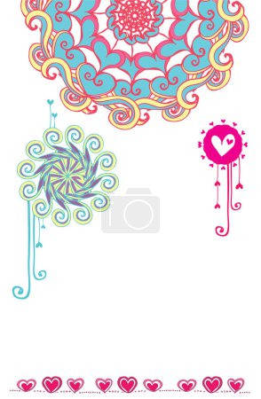 Illustration for Valentine 's day card with flowers and hearts - Royalty Free Image