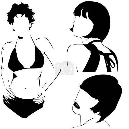 Téléchargez les illustrations : Femmes avec différentes poses, illustration vectorielle - en licence libre de droit