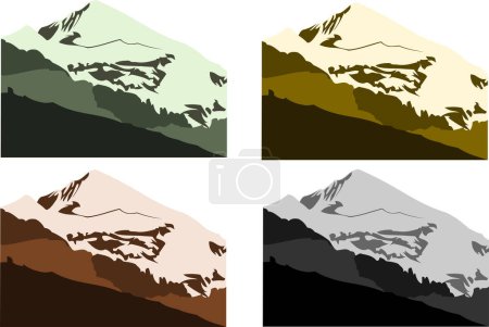 Téléchargez les illustrations : Ensemble de différentes silhouettes de montagne sur fond blanc - en licence libre de droit