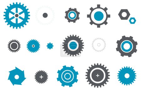Illustration for Set of 9 gears icons on white background vector isolated - Royalty Free Image