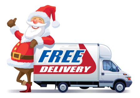 Illustration for Santa claus and delivery truck reading Free Delivery - Royalty Free Image