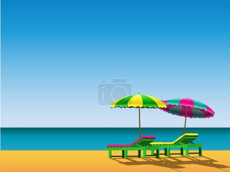Illustration for Beach with palm tree and umbrella - Royalty Free Image