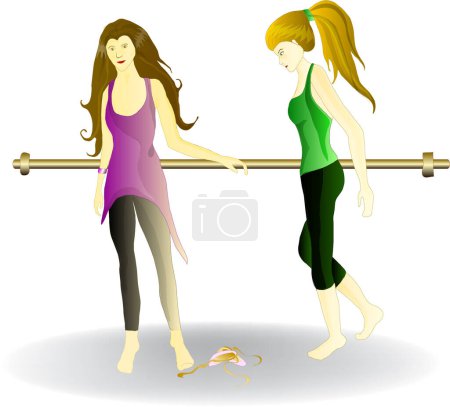 Téléchargez les illustrations : Deux filles faisant de la gymnastique, illustration vectorielle conception simple - en licence libre de droit