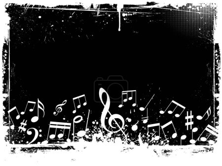 Grunge background with music notes.