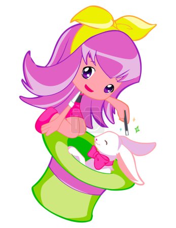 Illustration for Cute girl with rabbit vector illustration - Royalty Free Image