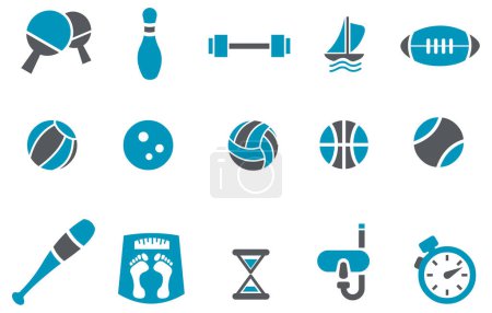 Téléchargez les illustrations : Ensemble de différentes icônes bleu sport - en licence libre de droit