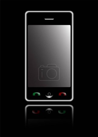 Téléchargez les illustrations : Téléphone portable avec écran blanc isolé sur noir - en licence libre de droit