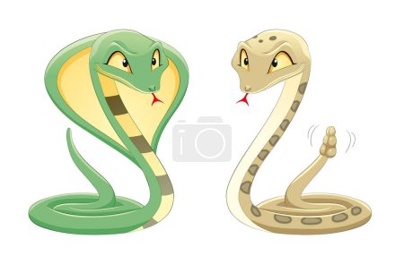Téléchargez les illustrations : Serpents icône dessin animé vecteur. - en licence libre de droit