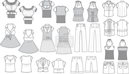 Ilustración de Conjunto de ropa y accesorios de mujer, ilustración vectorial - Imagen libre de derechos