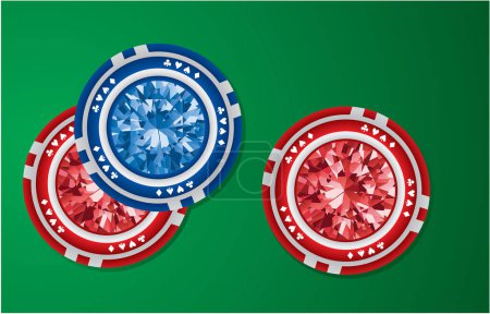 Illustration for Poker chips on green background, vector illustration - Royalty Free Image