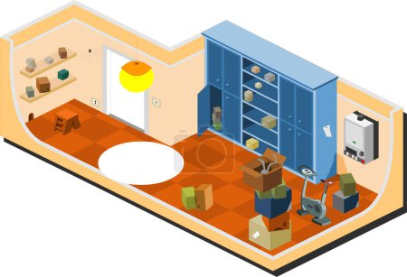 Illustration for Flat isometric interior with a living room and furniture - Royalty Free Image