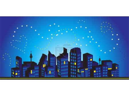 Ilustración de Ciudad nocturna Skyline fondo - Imagen libre de derechos