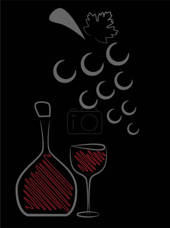 Téléchargez les illustrations : Silhouette en verre de vin rouge avec raisin - en licence libre de droit