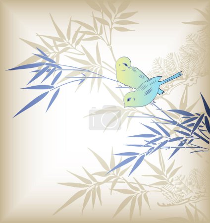 Téléchargez les illustrations : Illustration vectorielle avec des oiseaux sur la branche - en licence libre de droit