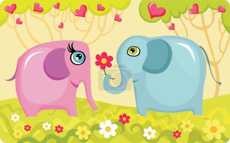 Téléchargez les illustrations : Deux éléphants mignons dessin animé - en licence libre de droit