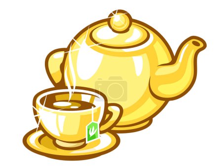 Illustration for Vector illustration of tea cup an teapot on white background - Royalty Free Image