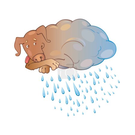 Téléchargez les illustrations : Mignon animal pluie nuage vecteur illustration - en licence libre de droit
