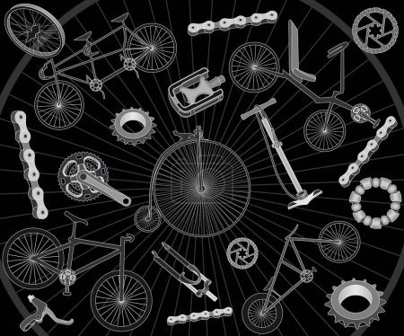 Illustration for Vector set of vintage bike parts on black background - Royalty Free Image