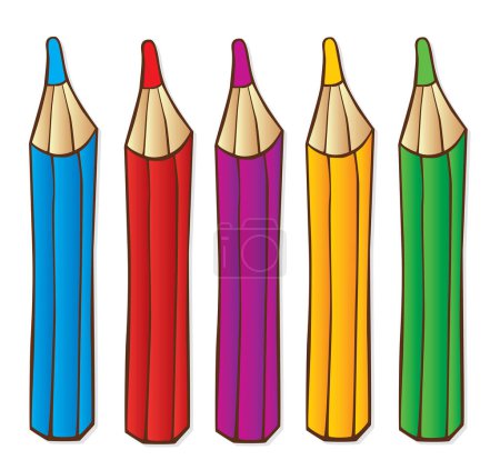 Ilustración de Conjunto de lápices de color en estilo de dibujos animados - Imagen libre de derechos