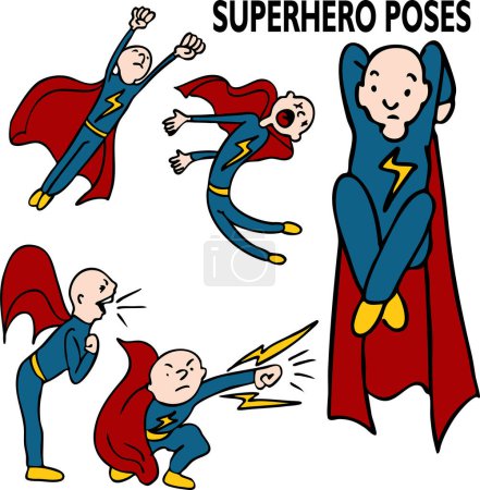 Ilustración de Super héroe colección de dibujos animados. vector ilustraciones conjunto. - Imagen libre de derechos