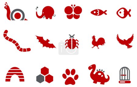Téléchargez les illustrations : Jeu vectoriel d'icônes animales - en licence libre de droit