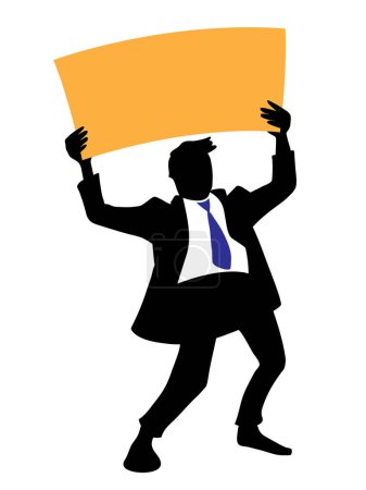 Téléchargez les illustrations : Homme d'affaires tenant une pancarte blanche - en licence libre de droit