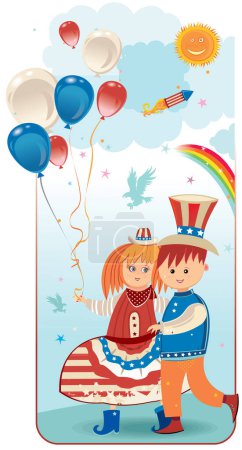 Ilustración de Ilustración de niños y banderas de EE.UU. - Imagen libre de derechos