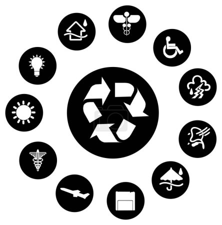 Téléchargez les illustrations : Recycler ensemble d'icônes plates isolées sur fond blanc - en licence libre de droit