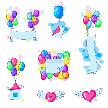 Illustration for Set of cute cartoon balloons and frames - Royalty Free Image