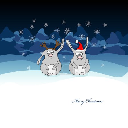 Téléchargez les illustrations : Deux drôle d'illustration vectorielle de rennes de Noël - en licence libre de droit
