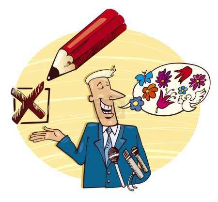 Ilustración de Ilustración vectorial de un hombre con un lápiz y un micrófono - Imagen libre de derechos