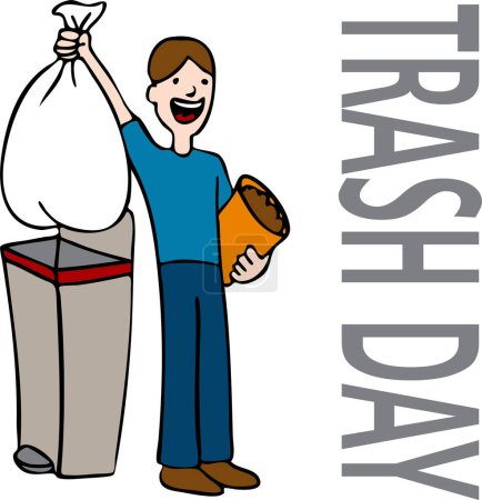 Illustration for Man carrying trash can, vector illustration simple design - Royalty Free Image