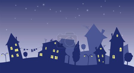 Illustration for Halloween night scene with house vector design - Royalty Free Image