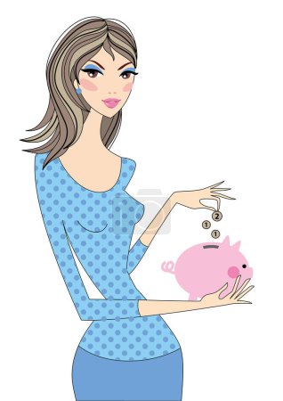 Illustration for Young woman holding a pig - Royalty Free Image