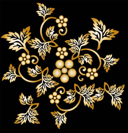 Ilustración de Patrón floral de oro sobre fondo negro. - Imagen libre de derechos
