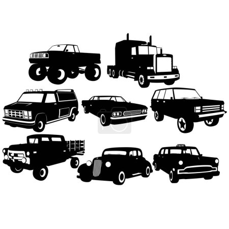 Téléchargez les illustrations : Jeu de vecteurs de vieux véhicules - en licence libre de droit