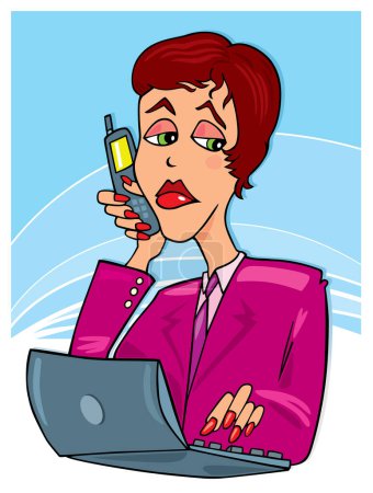 Téléchargez les illustrations : Illustration vectorielle. une femme avec un ordinateur portable dans les mains de la fille. - en licence libre de droit