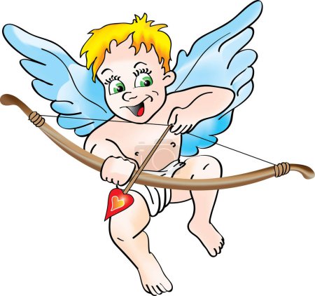 Téléchargez les illustrations : Cupidon de bande dessinée avec arc et flèche
. - en licence libre de droit