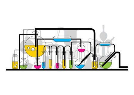 Téléchargez les illustrations : Illustration plate vectorielle d'un tube à essai avec l'expérience chimique et l'équipement chimique. - en licence libre de droit