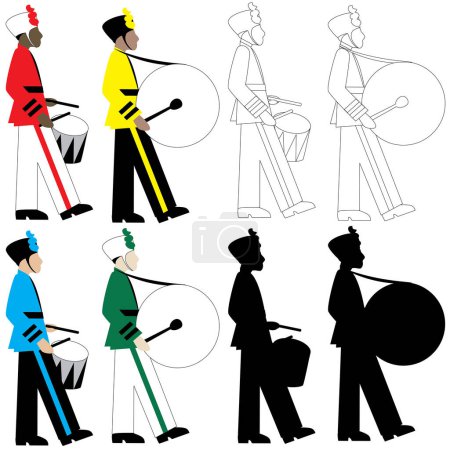 Illustration for 8 different types of drummers, vector Illustration. - Royalty Free Image
