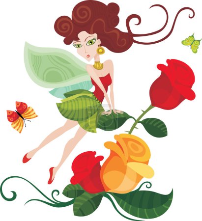 Ilustración de Vector ilustración de un hada con flores - Imagen libre de derechos