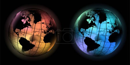 Téléchargez les illustrations : Carte du monde, globes lumineux - en licence libre de droit