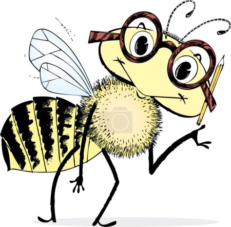 Illustration for Cartoon illustration of funny bee with glasses on white background - Royalty Free Image