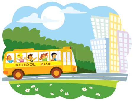 Ilustración de Ilustración vectorial de autobús escolar con niños - Imagen libre de derechos