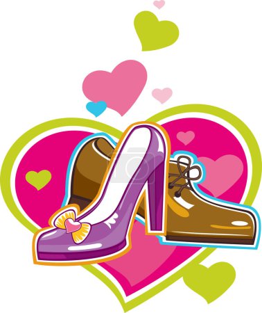Téléchargez les illustrations : Illustration vectorielle de paire de chaussures avec un cœur - en licence libre de droit