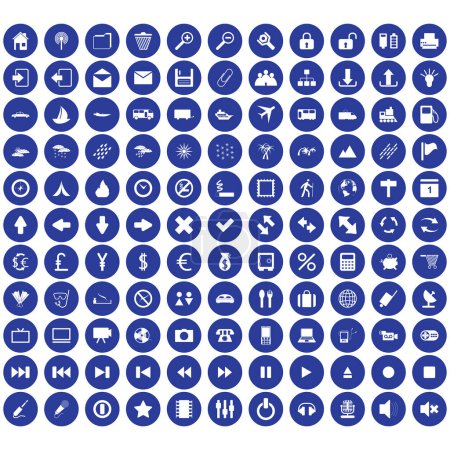 Téléchargez les illustrations : Icônes bleues placées en cercles isolés sur fond blanc - en licence libre de droit