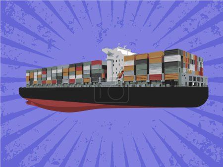 Illustration for A large container ship on a blue background - Royalty Free Image