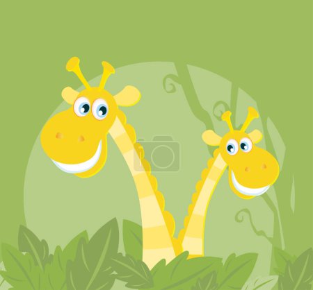 Téléchargez les illustrations : Deux girafes avec des yeux et un sourire sur leurs visages - en licence libre de droit