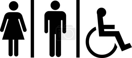 Téléchargez les illustrations : Un panneau de toilettes avec un homme en fauteuil roulant et une femme en fauteuil roulant - en licence libre de droit